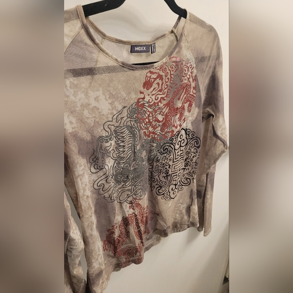 Sheer long-sleeve t shirt with print - Picture 3 of 4